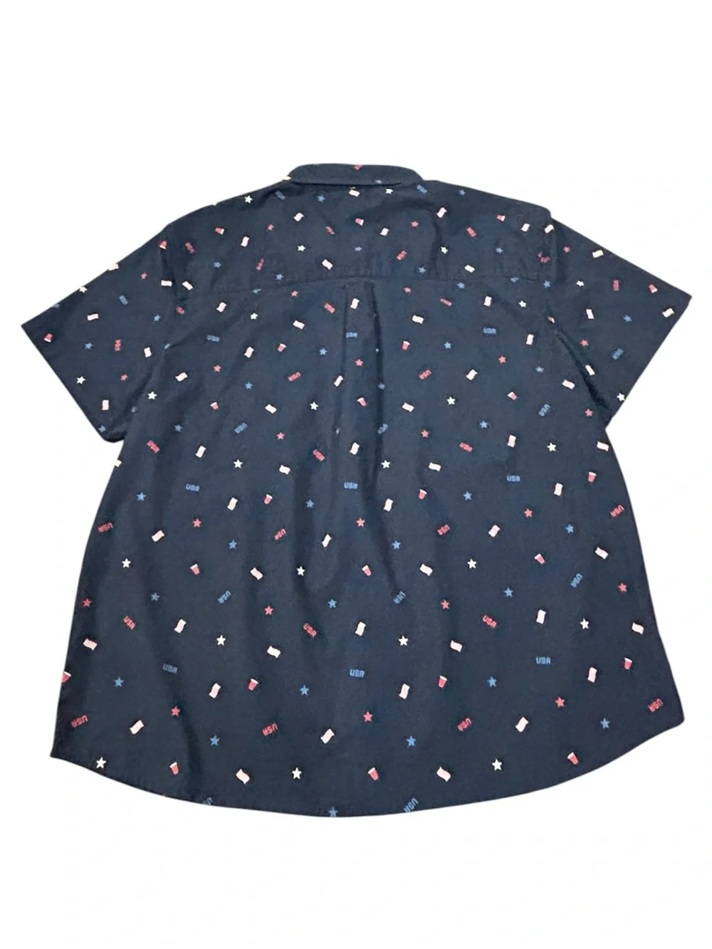 Patriotic July 4th Navy Short-Sleeve Button-Down Shirt‎